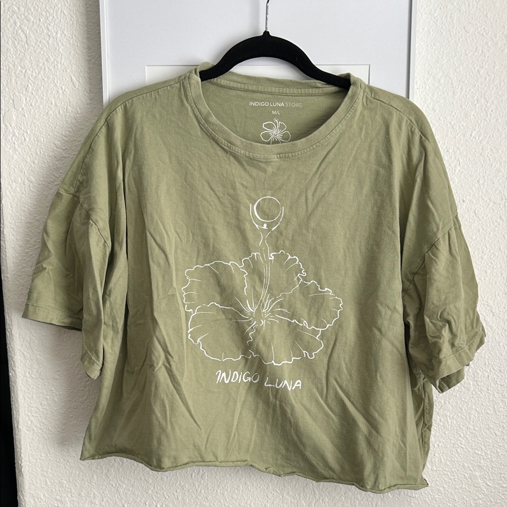 Indigo Luna Olive Graphic Cropped Tee